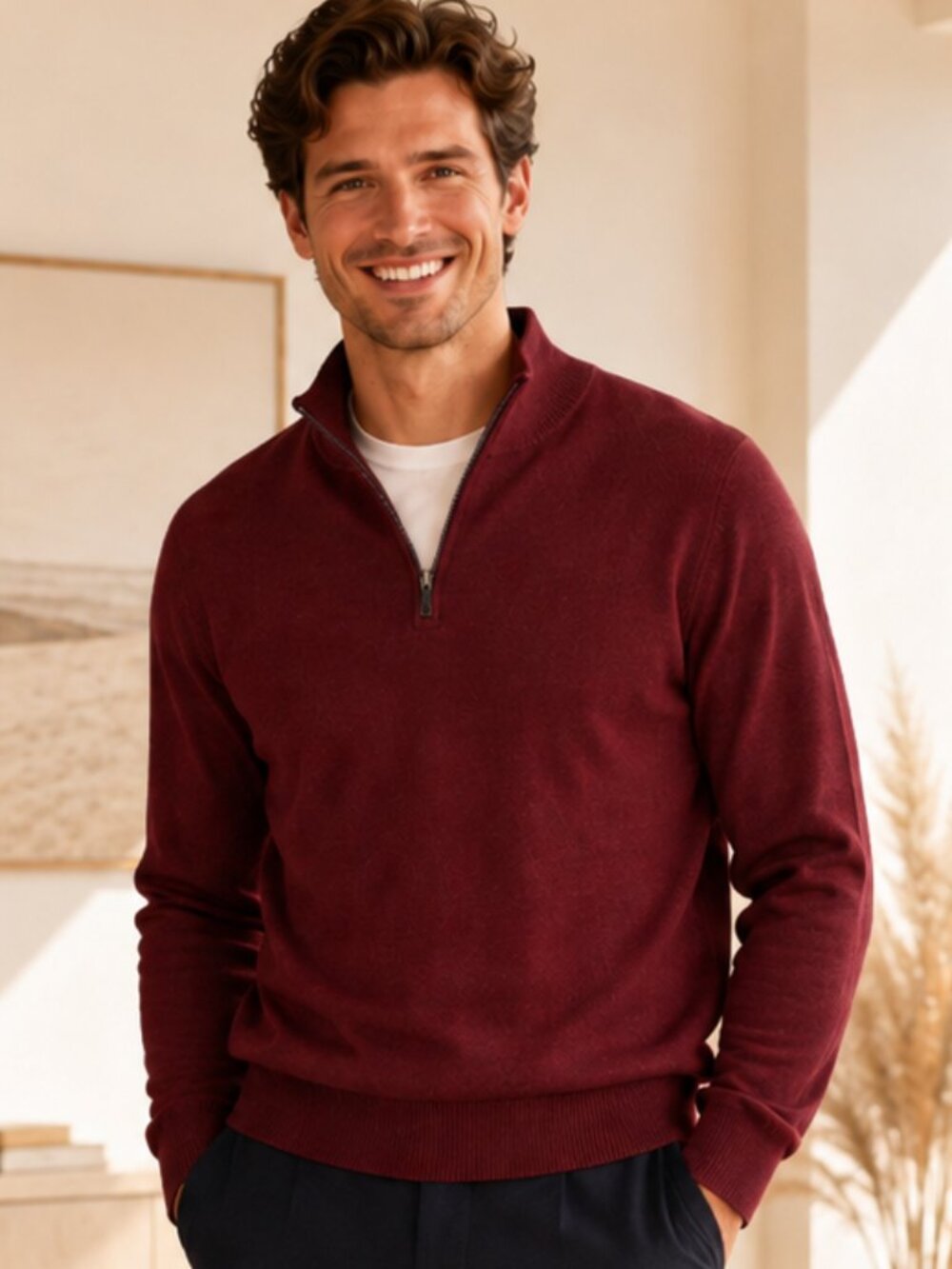 Jos. A. Bank Signature 100% Merino Wool Quarter-Zip Sweater Size L